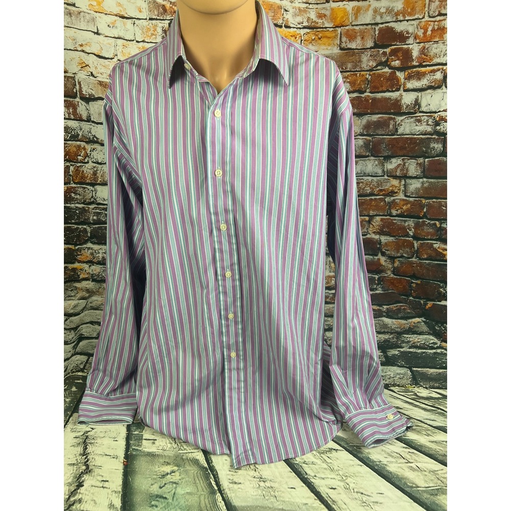 Polo Ralph Lauren Curham Classic Fit Striped Dress Shirt blue green 16 1/2